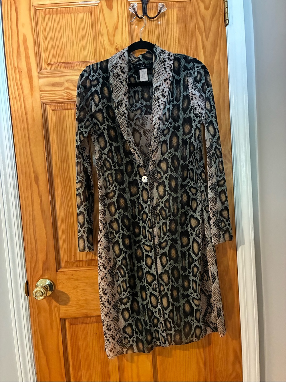 Ariella Long-Sleeve Snake-Print Button-Front sheer Duster